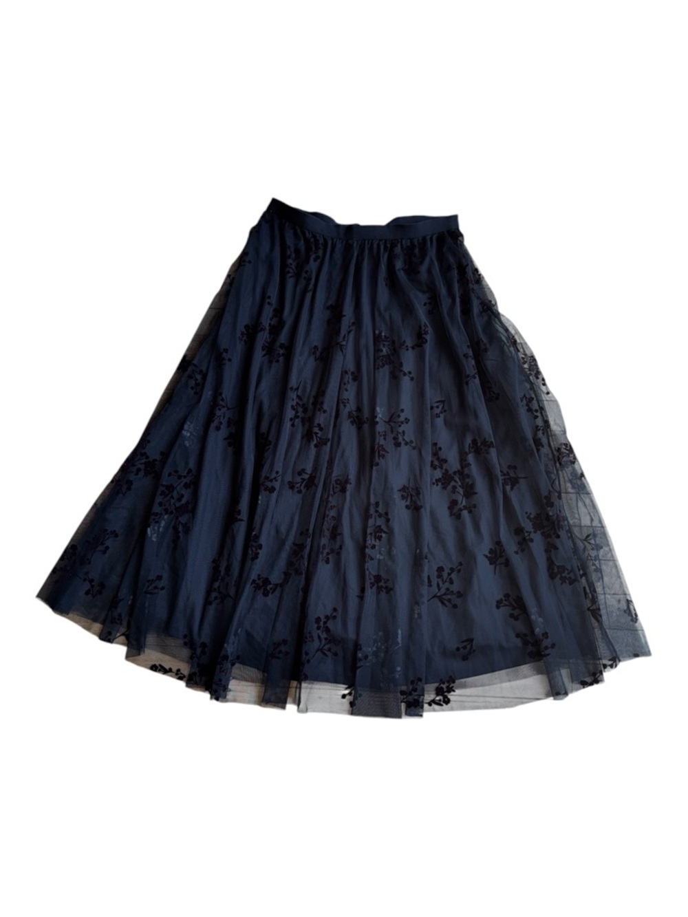DR2 Black Wine colored velvet floral pattern Tulle Bell Midi Skirt Sz Large NWT - Picture 2 of 11